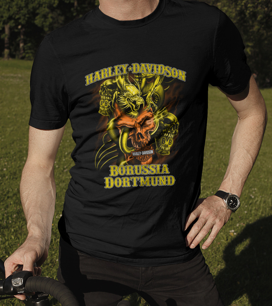 Harley Davidson Borussia Dortmund Cycles Bvb Skulls And Eagle T-Shirt