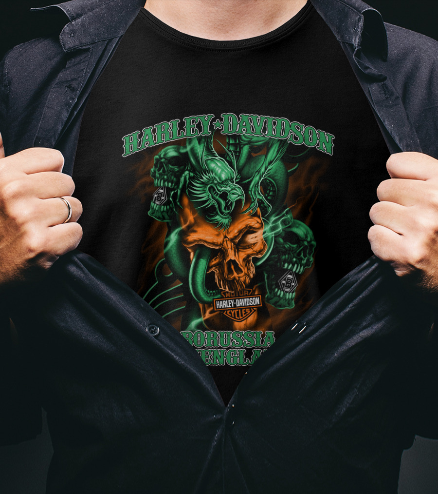 Harley Davidson Borussia Mönchengladbach Cycles Skull Dragon T-Shirt