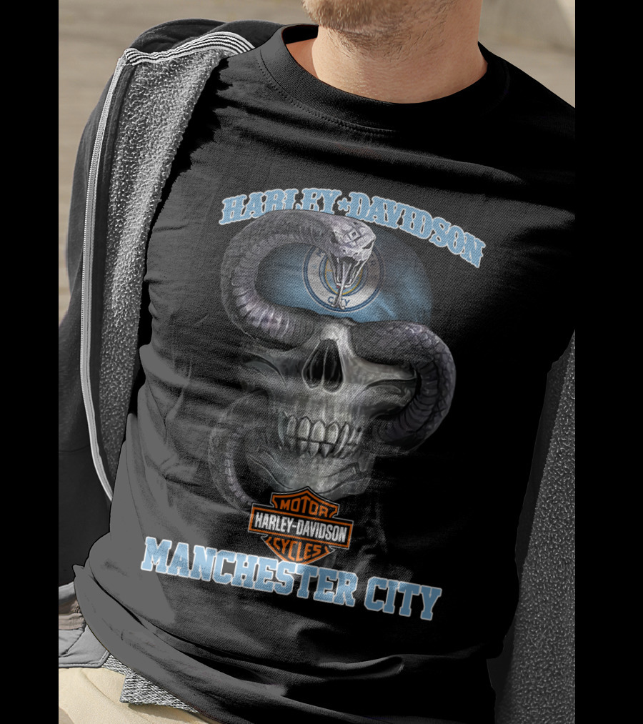 Harley Davidson Motorcycles Manchester City Skull And Snake T-Shirt