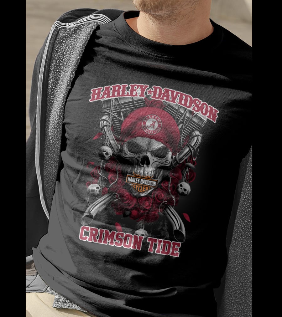 Harley Davidson Alabama Crimson Tide Skull And Roses T-Shirt