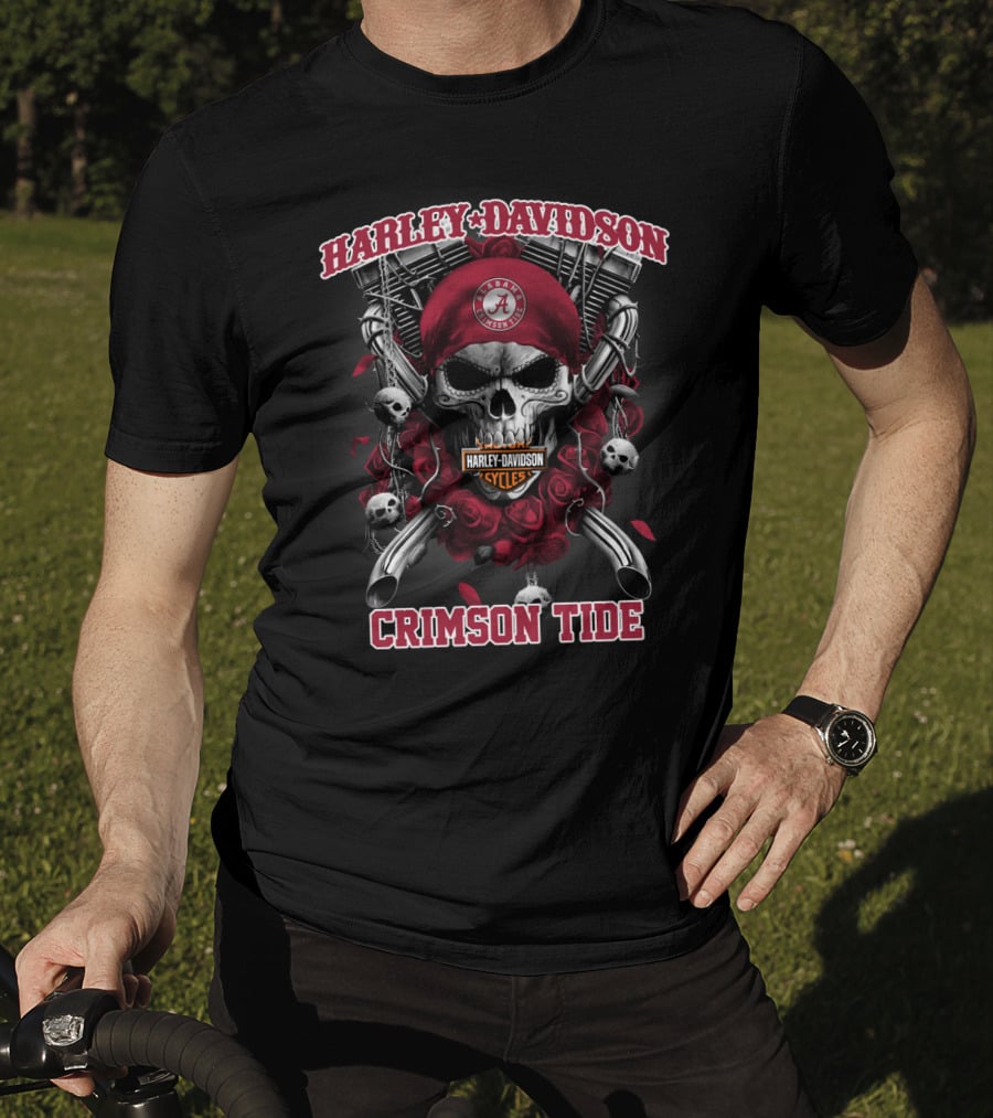 Harley Davidson Alabama Crimson Tide Skull And Roses T-Shirt