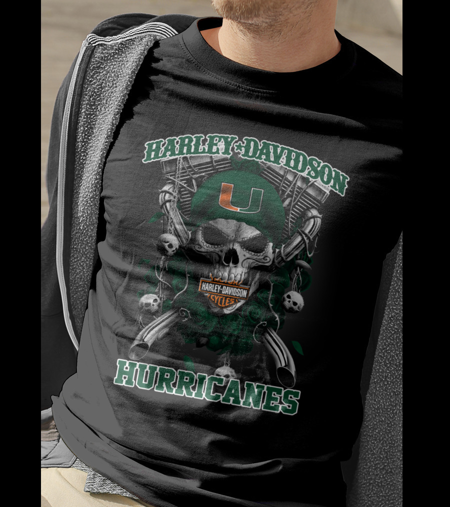 Harley Davidson Miami Hurricanes Cyclones Skulls Football U T-Shirt