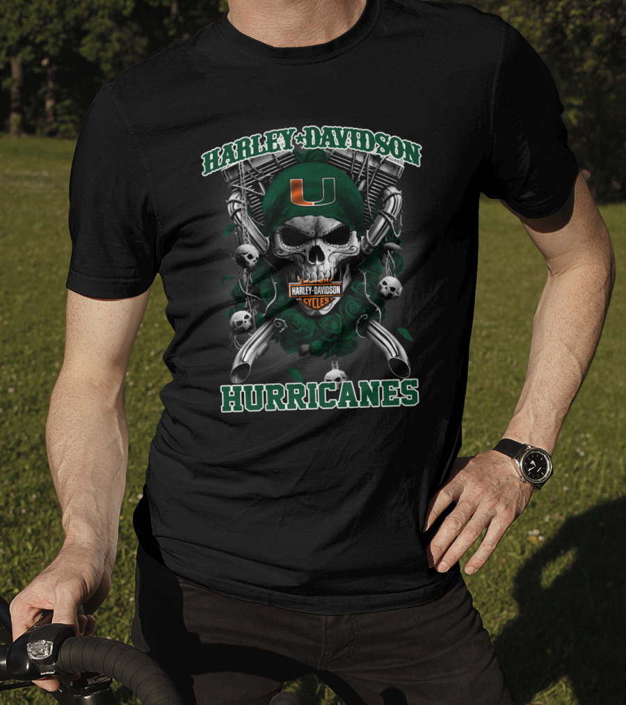 Harley Davidson Miami Hurricanes Cyclones Skulls Football U T-Shirt