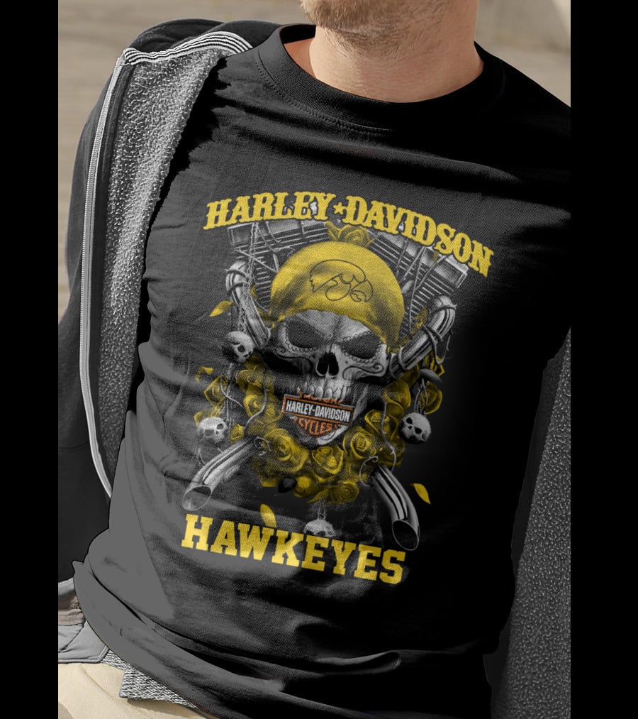 Harley Davidson Hawkeyes Skull Motorcycle Cycles T-Shirt