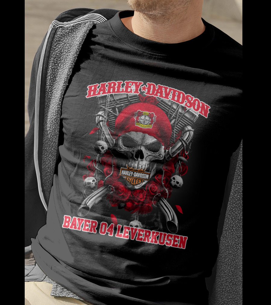 Harley Davidson Cycles Skull Bayer 04 Leverkusen T-Shirt