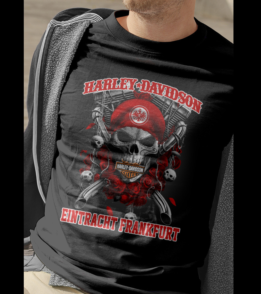 Harley Davidson Cycles Eintracht Frankfurt Skull And Roses T-Shirt