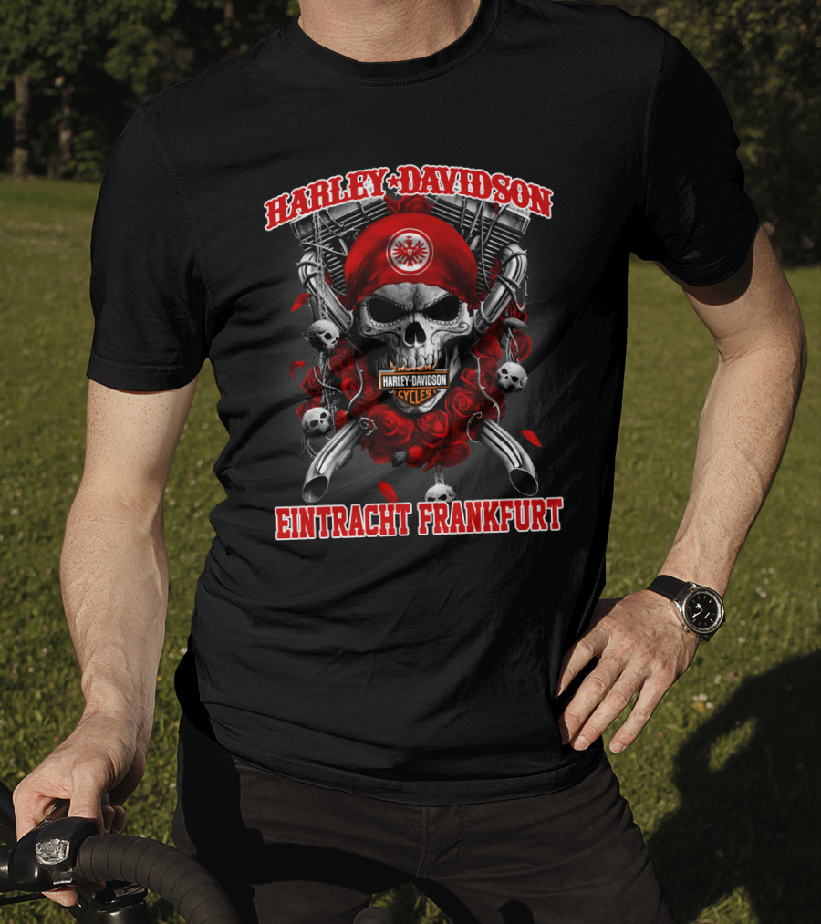 Harley Davidson Cycles Eintracht Frankfurt Skull And Roses T-Shirt