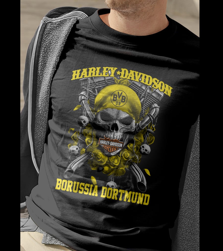Harley Davidson Bvb 09 Borussia Dortmund Cycles Skull T-Shirt