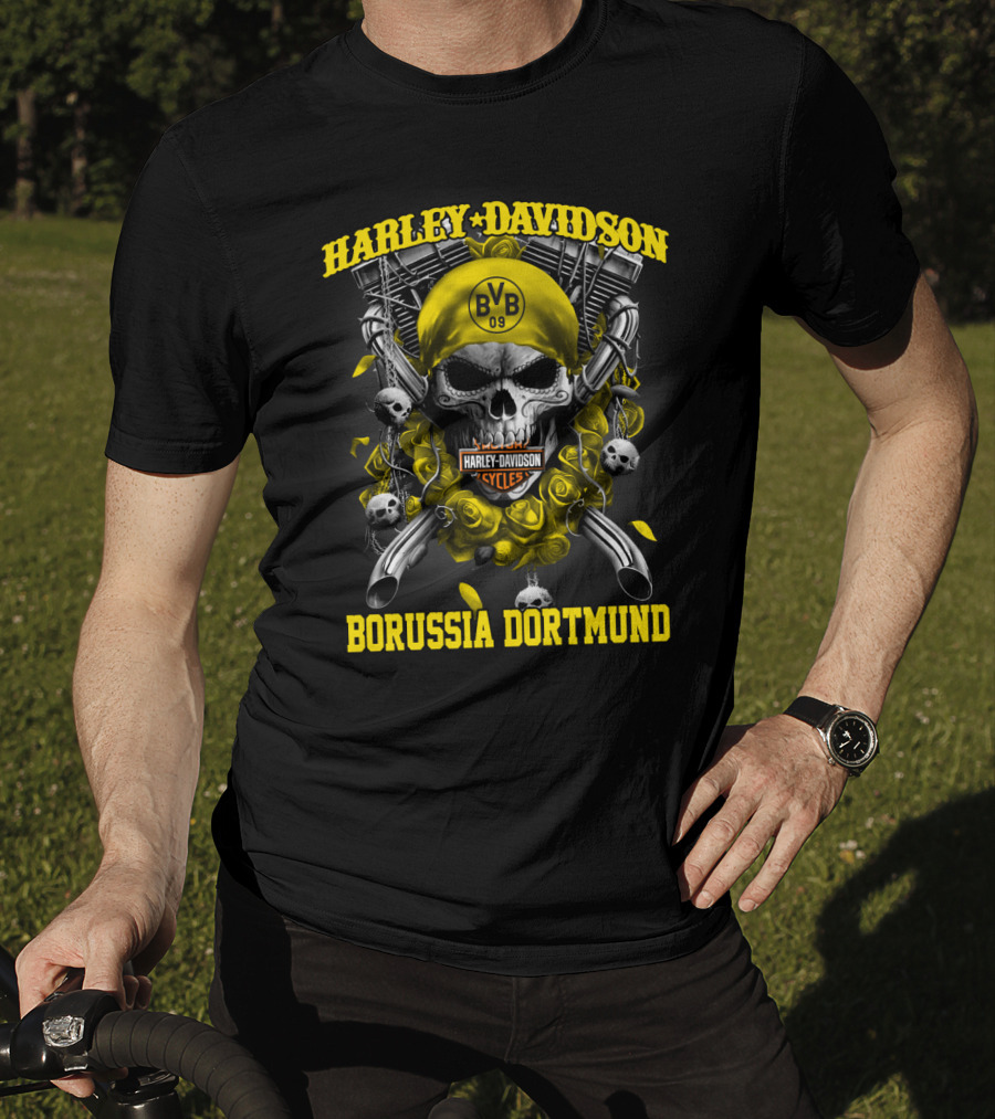 Harley Davidson Bvb 09 Borussia Dortmund Cycles Skull T-Shirt