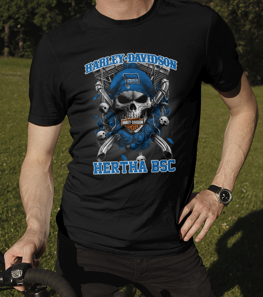 Harley Davidson Hertha Bsc Cycles Skull Flag T-Shirt