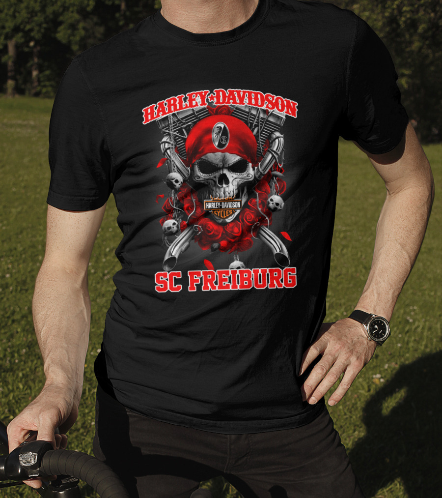 Harley Davidson Sc Freiburg Skull Cycles Red Bandana T-Shirt