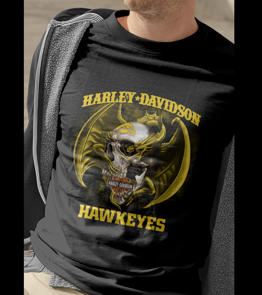 Harley Davidson Hawkeyes Skull Dragon Motor Iowa T-Shirt