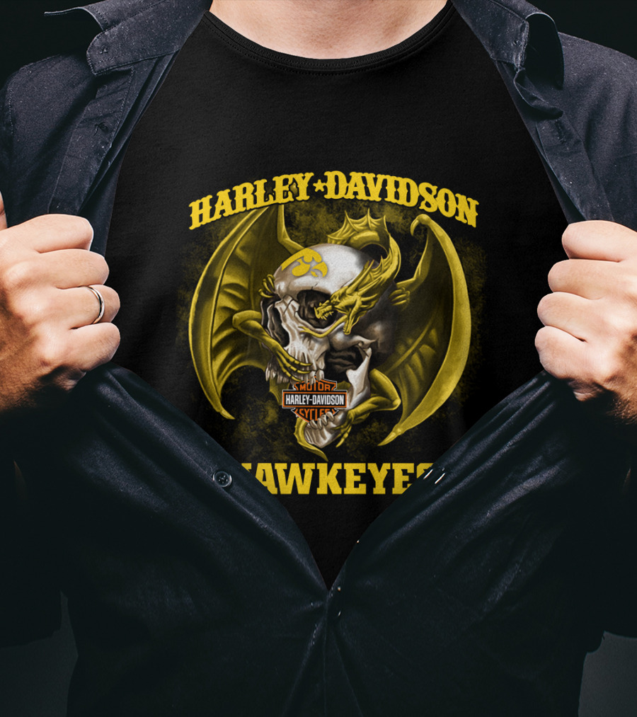 Harley Davidson Hawkeyes Skull Dragon Motor Iowa T-Shirt