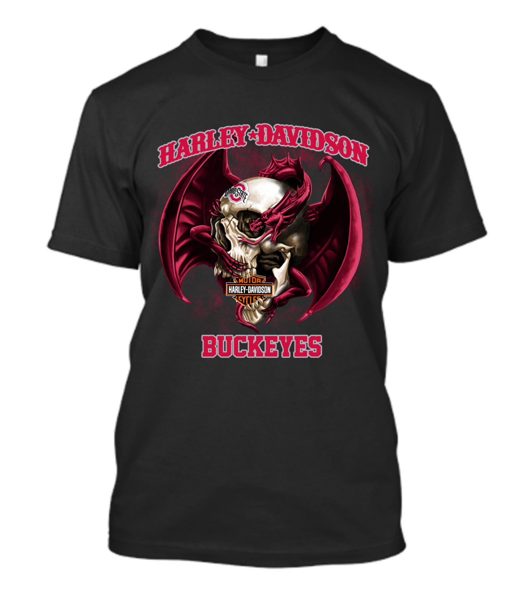 Harley Davidson Ohio State Buckeyes Skull And Wings T-Shirt
