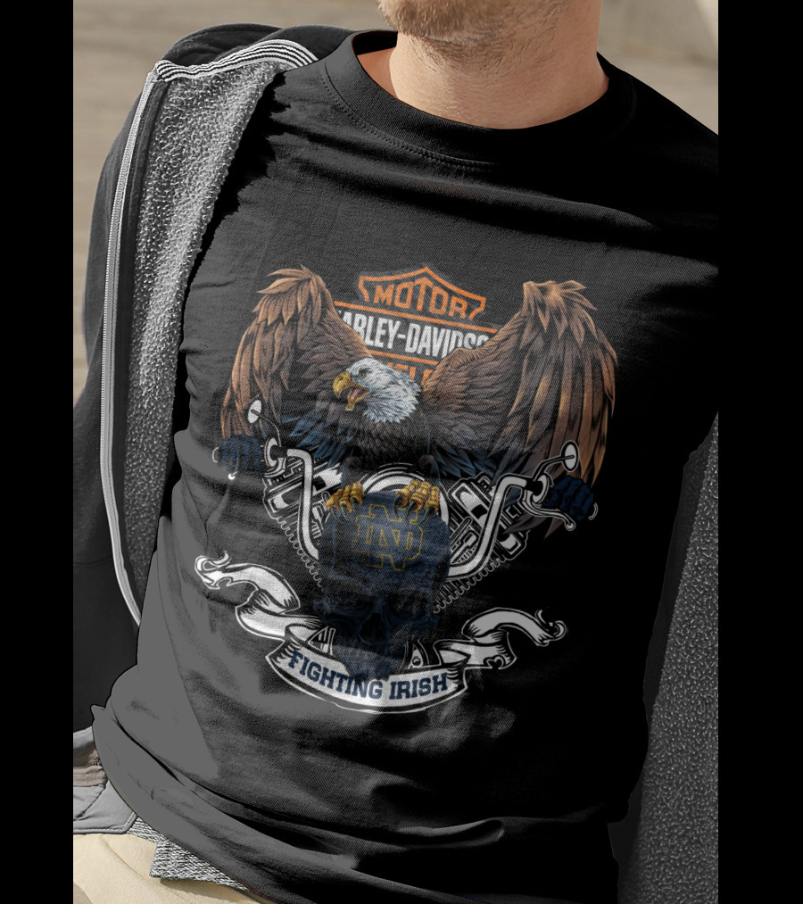 Motor Harley Davidson Cycles Notre Dame Fighting Irish Eagle And Skull T-Shirt