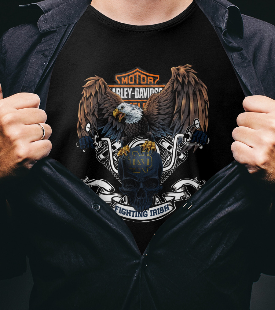 Motor Harley Davidson Cycles Notre Dame Fighting Irish Eagle And Skull T-Shirt