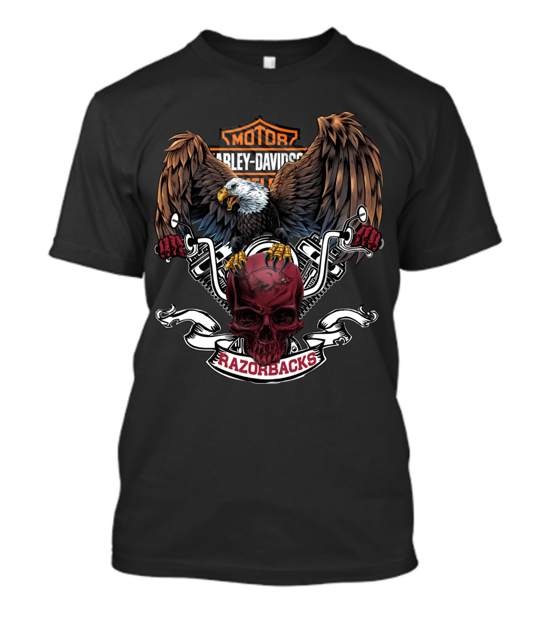 Hd Motor Arkansas Razorbacks Bald Eagle Skull T-Shirt