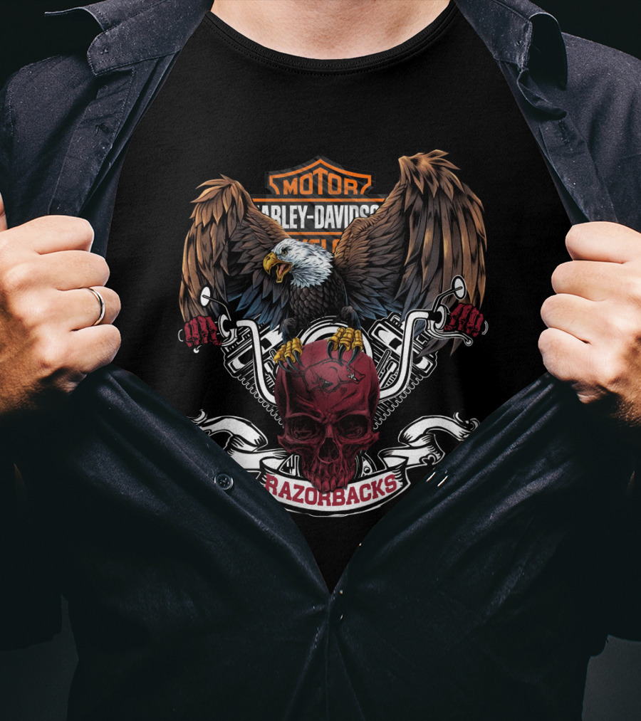 Hd Motor Arkansas Razorbacks Bald Eagle Skull T-Shirt