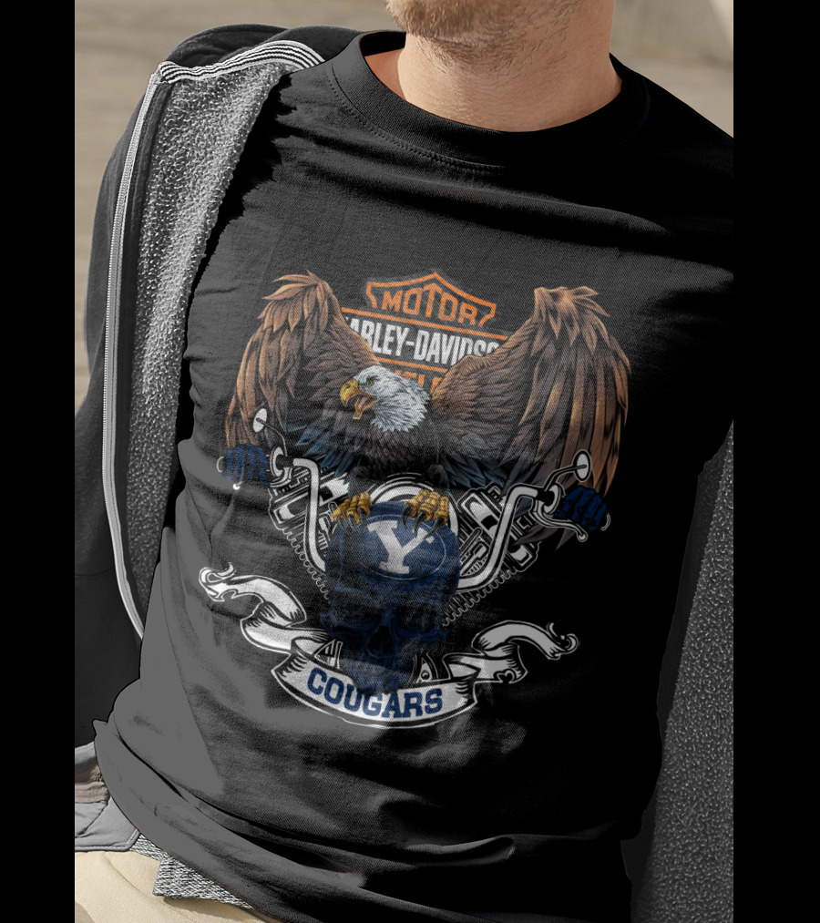 Byu Cougars Harley Davidson Eagle Skull T-Shirt