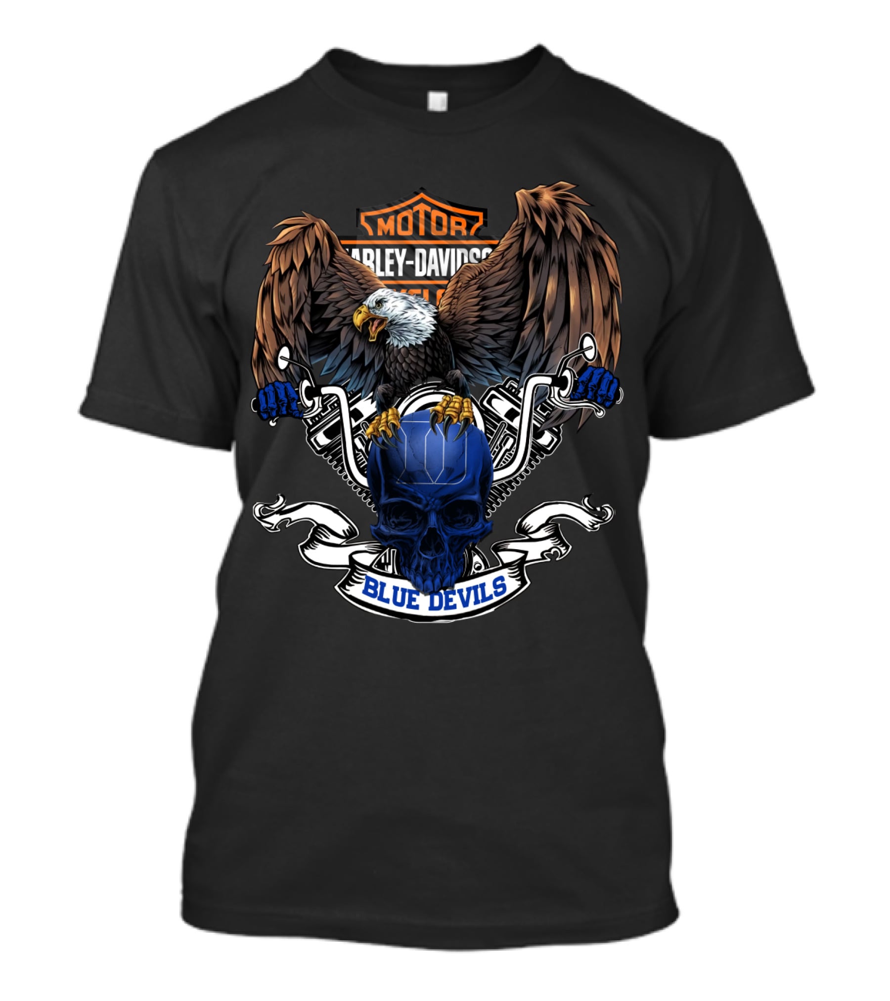 Harley Davidson Blue Devils Skull With Eagle And Motor T-Shirt