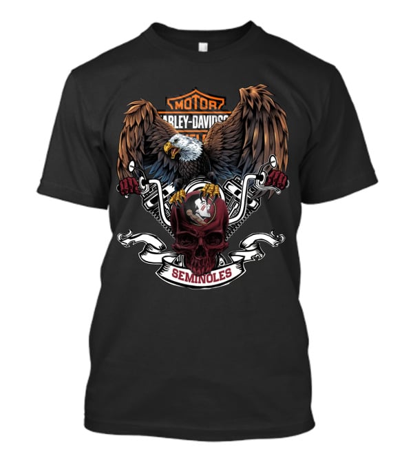 Harley Davidson Motorcycles Florida State Seminoles Bald Eagle Skull T-Shirt