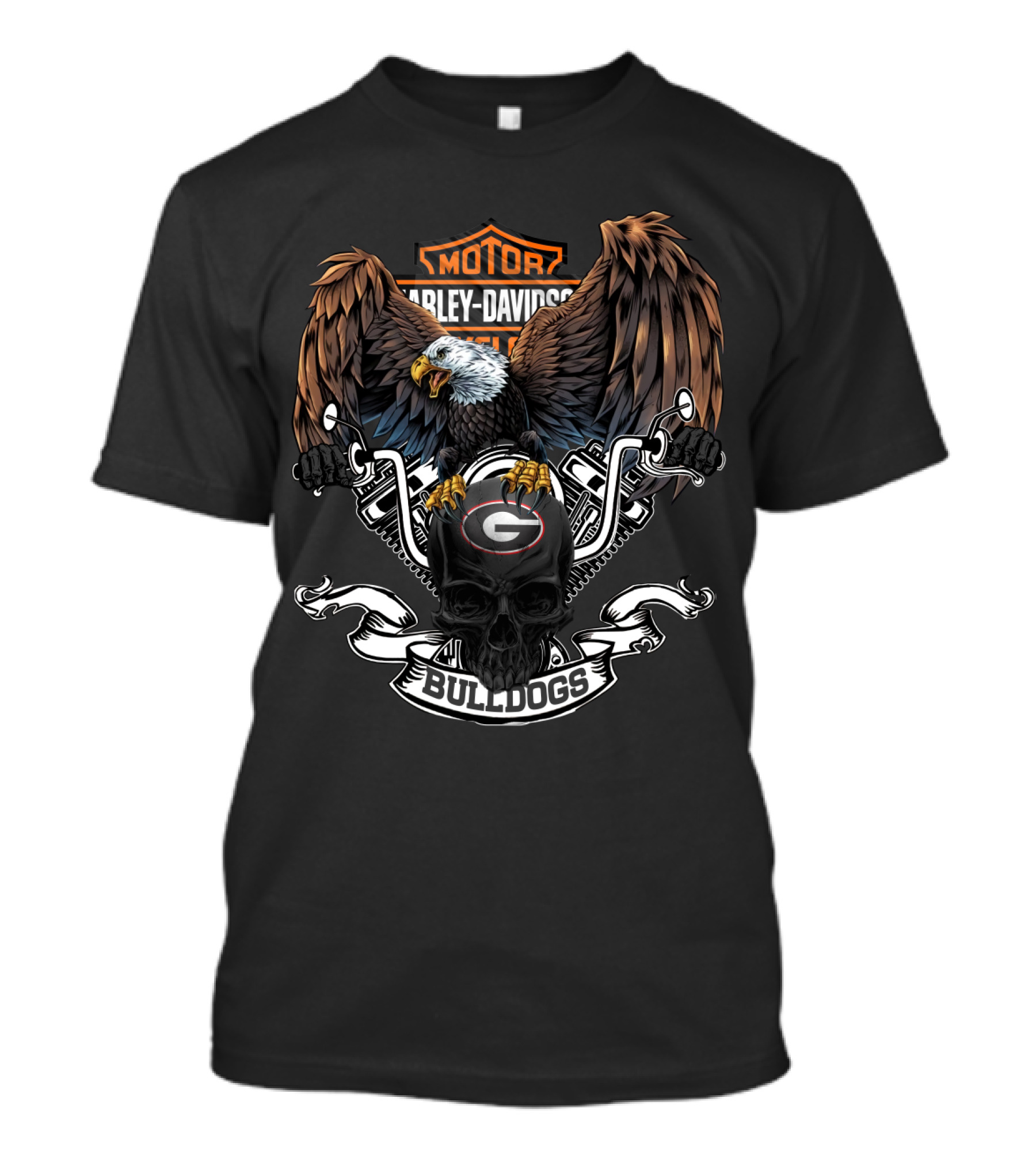 Hd Ncaa Georgia Bulldogs Harley Davidson Eagle Skull T-Shirt