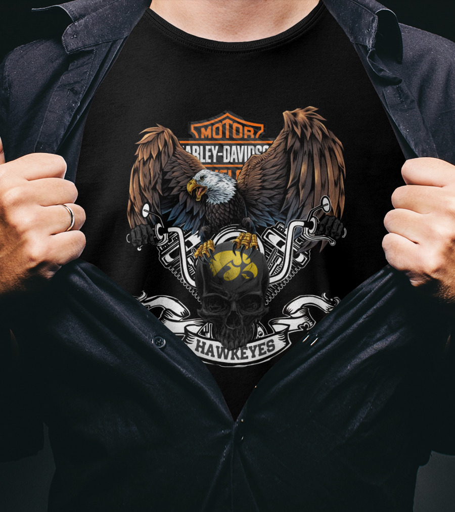 Hd Iowa Hawkeyes Harley Davidson Eagle Skull T-Shirt