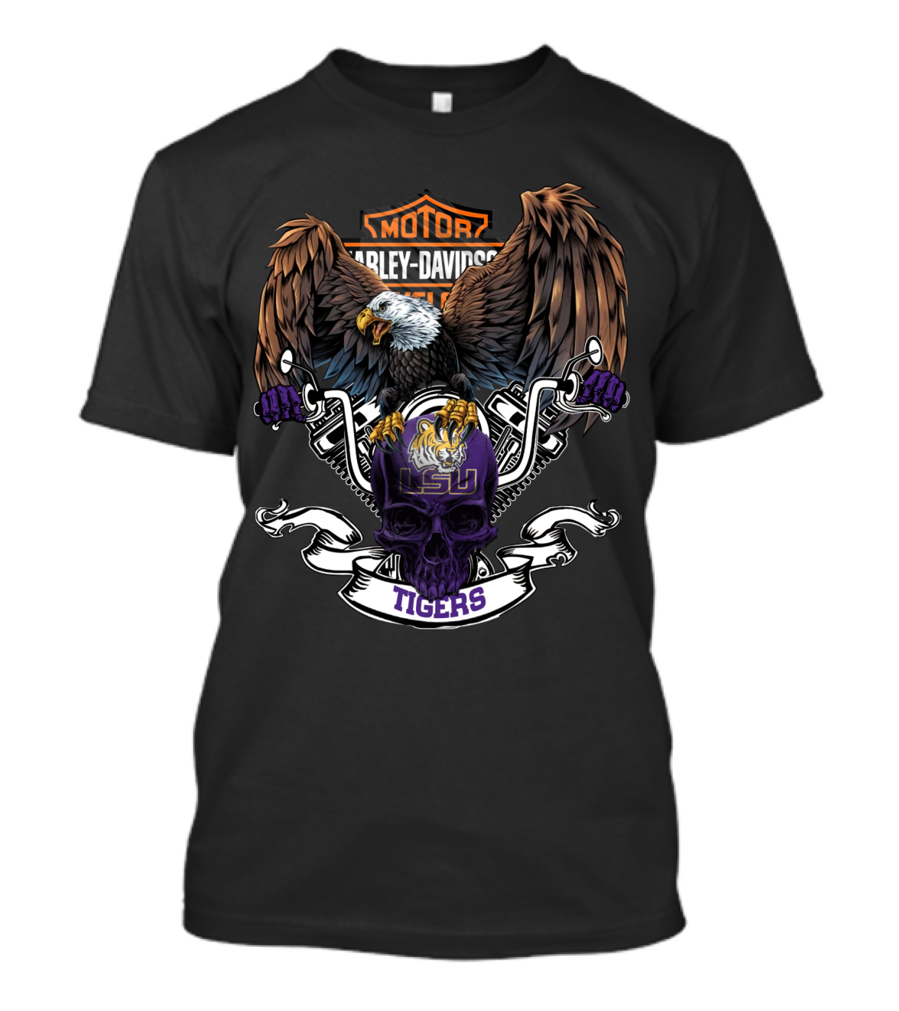 Harley Davidson Ncaa Lsu Tigers Eagle And Skull T-Shirt