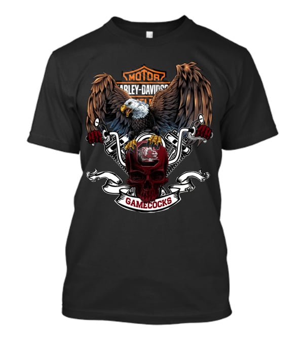 Harley Davidson Motorcycles Bald Eagle And Skull South Carolina Gamecocks T-Shirt