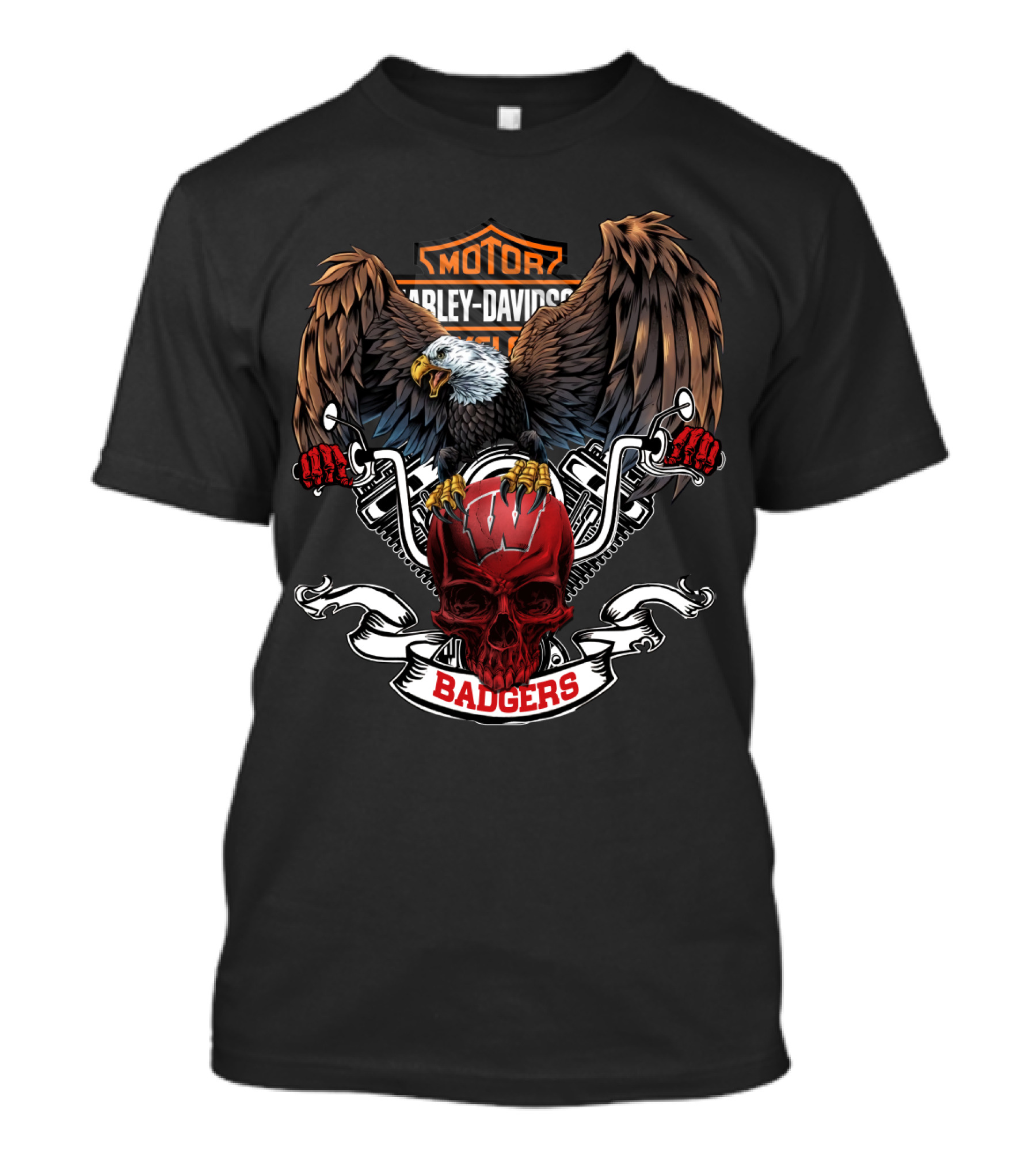 Harley Davidson Wisconsin Badgers Skull Eagle Motorcycle T-Shirt
