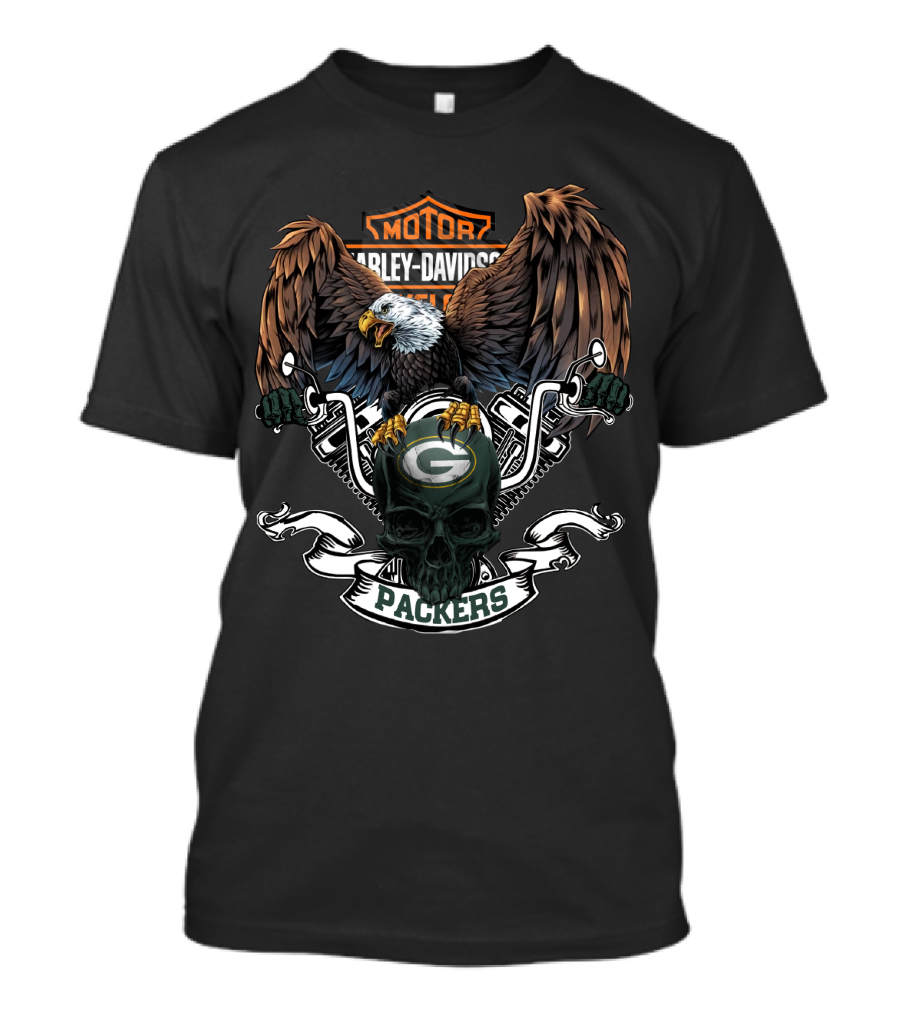 Motor Harley Davidson Cycles Green Bay Packers Eagle Skull T-Shirt