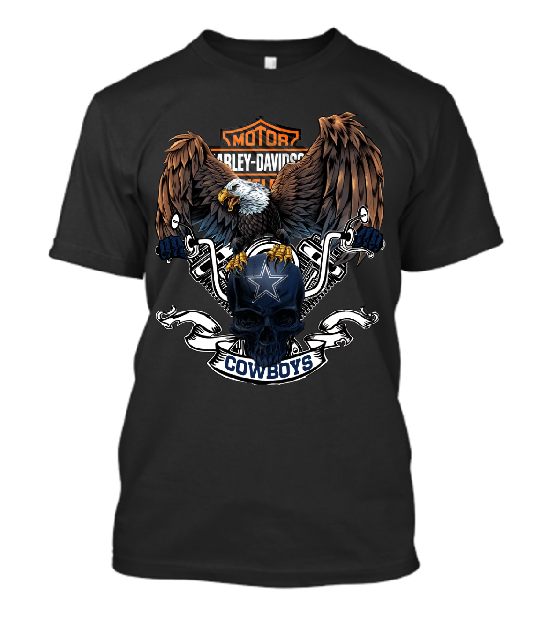 Harley Davidson Eagle Skull Cowboys Dallas Nfl T-Shirt