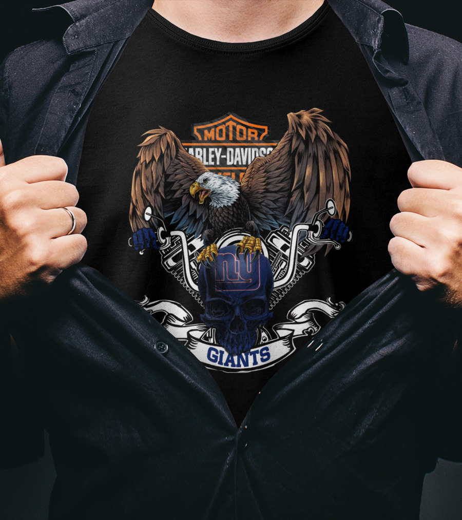 Motor Harley Davidson Cycles Nfl New York Giants Eagle Skull T-Shirt