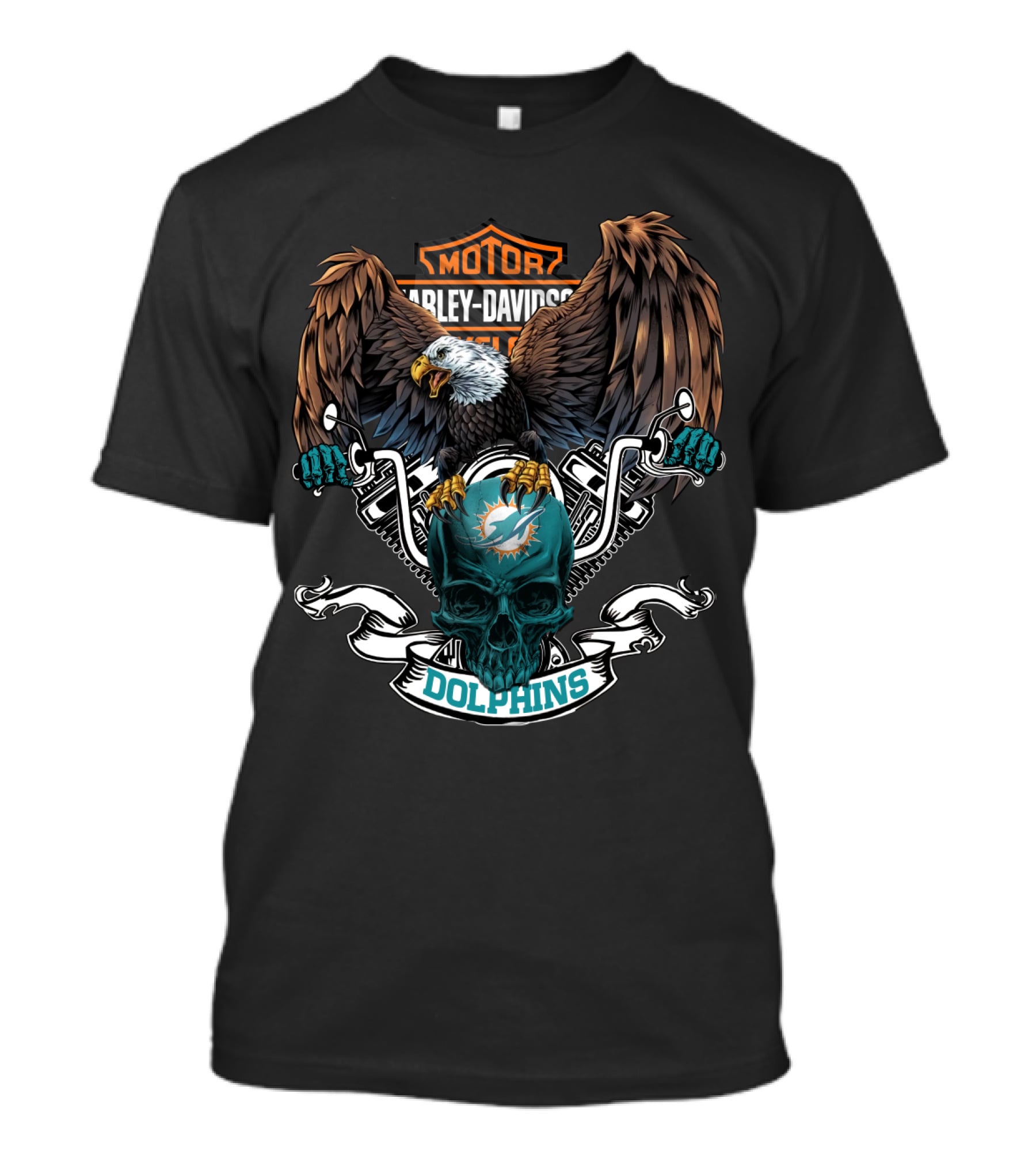 Harley Davidson Miami Dolphins Eagle Skull T-Shirt