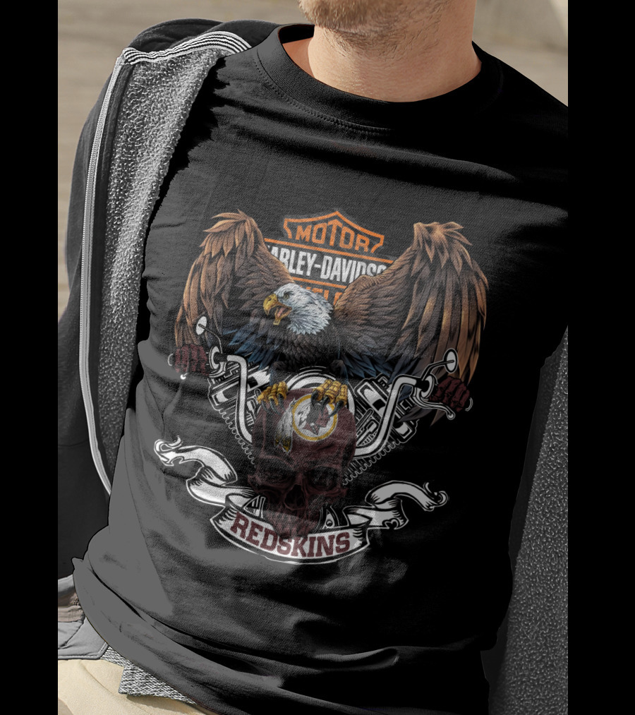 Harley Davidson Nfl Redskins Eagle Skull Motorcycles T-Shirt