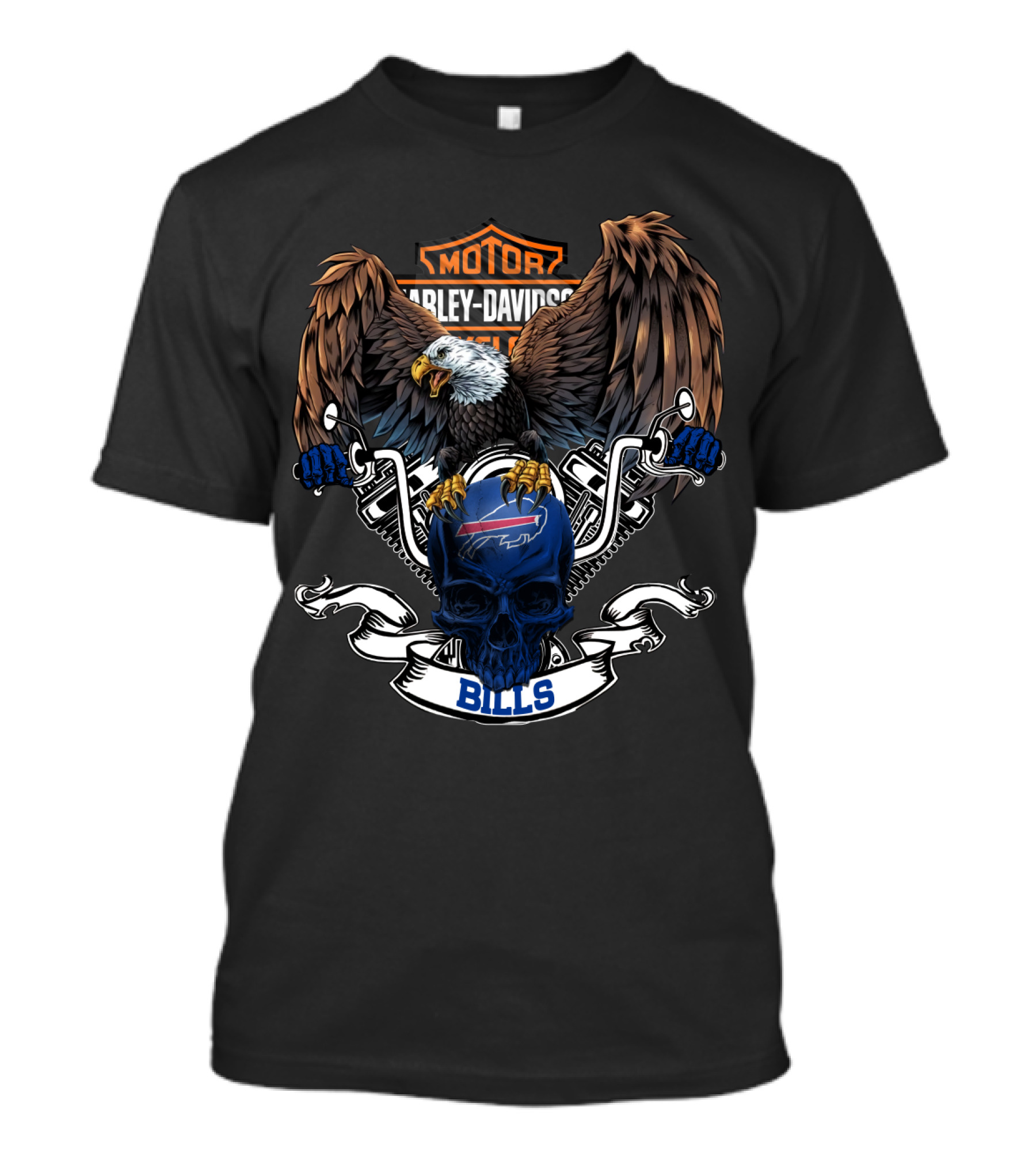 Motor Harley Davidson Cycles Eagle Skull Bills Nfl Buffalo Bills T-Shirt