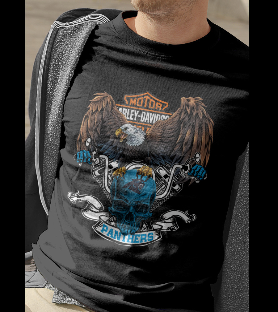 Motor Harley Davidson Cycles Eagle Skull Panthers Nfl Carolina T-Shirt