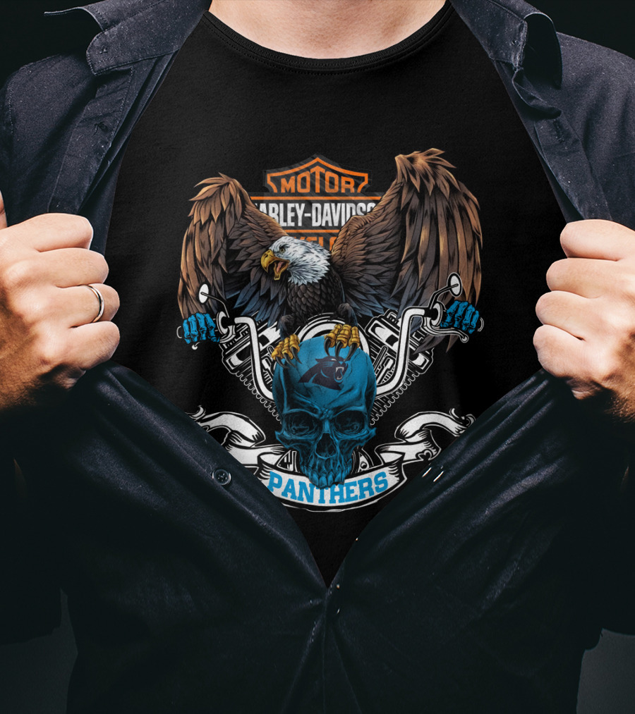 Motor Harley Davidson Cycles Eagle Skull Panthers Nfl Carolina T-Shirt