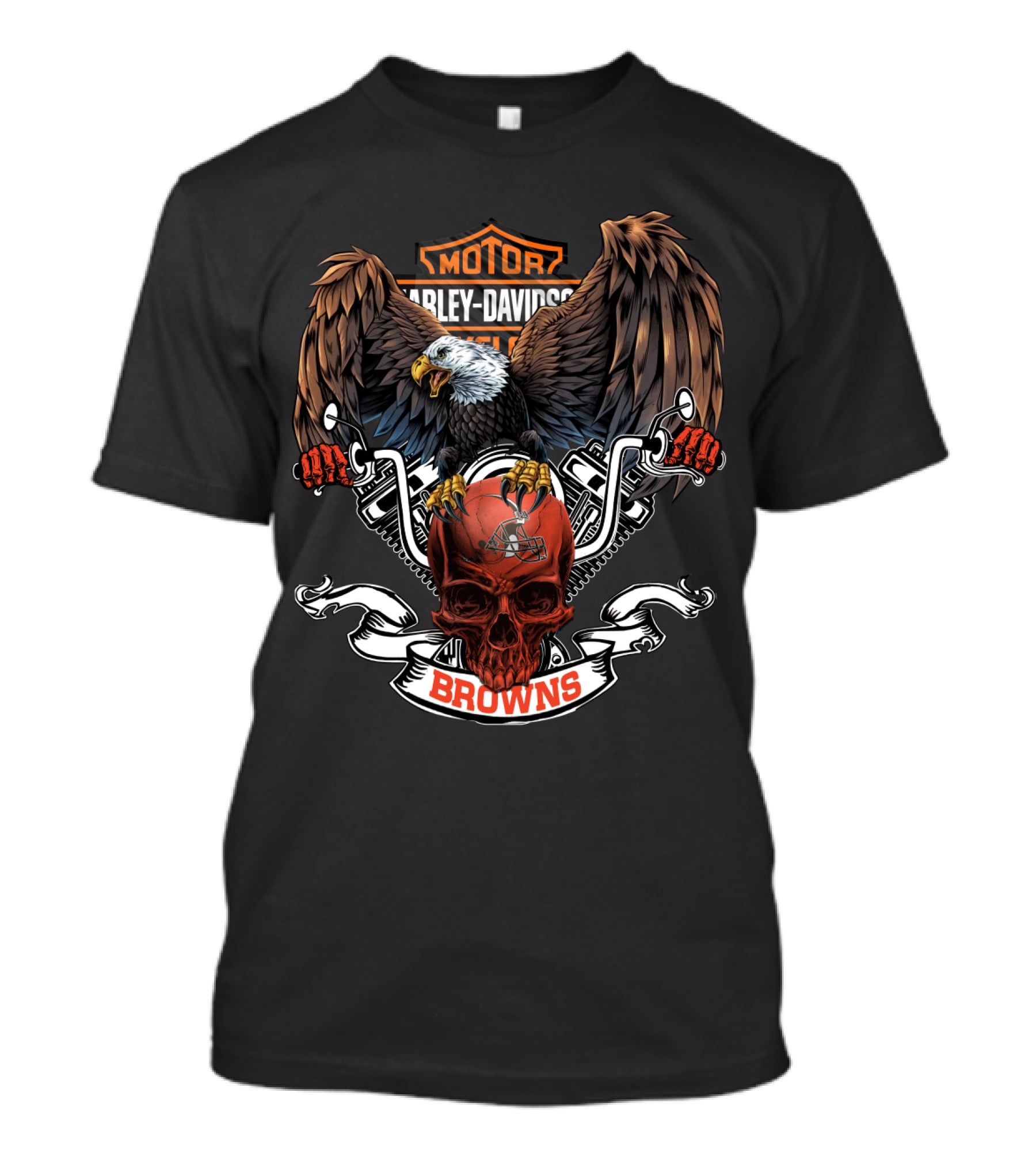 Harley Davidson Motor Cleveland Browns Eagle Skull T-Shirt