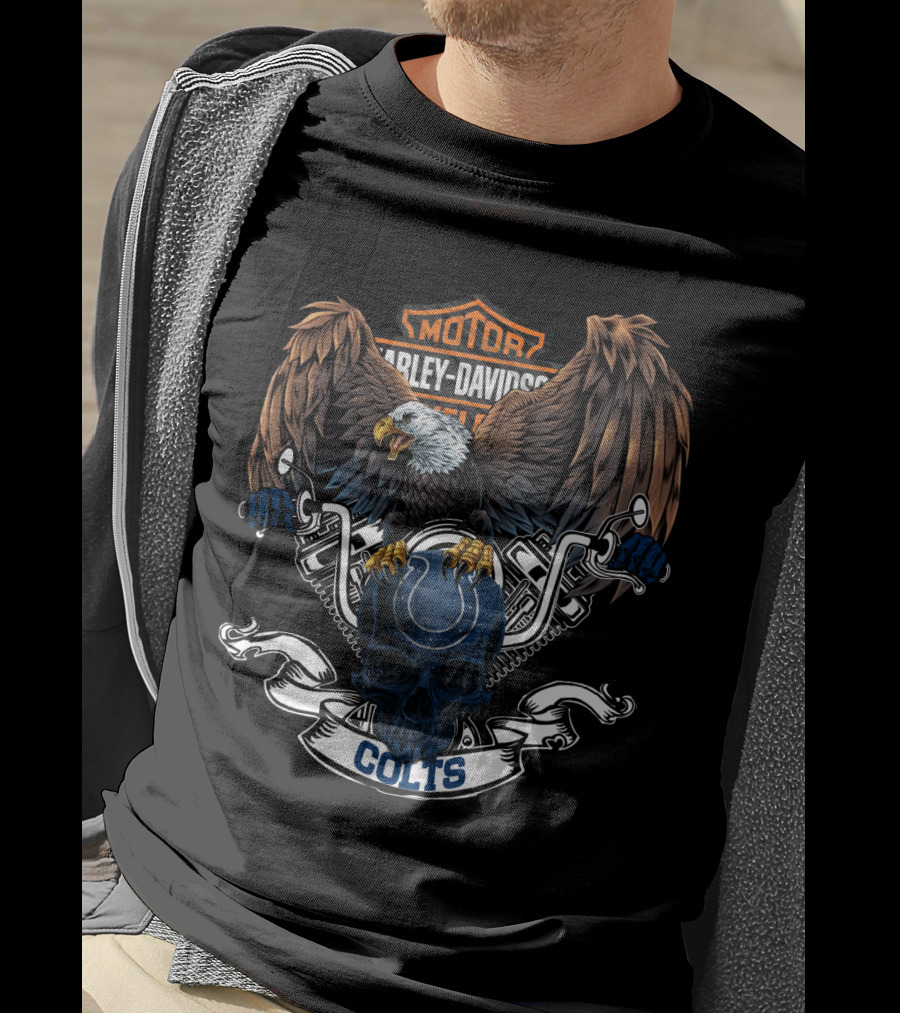 Motor Harley Davidson Cycles Colts Eagle Skull T-Shirt