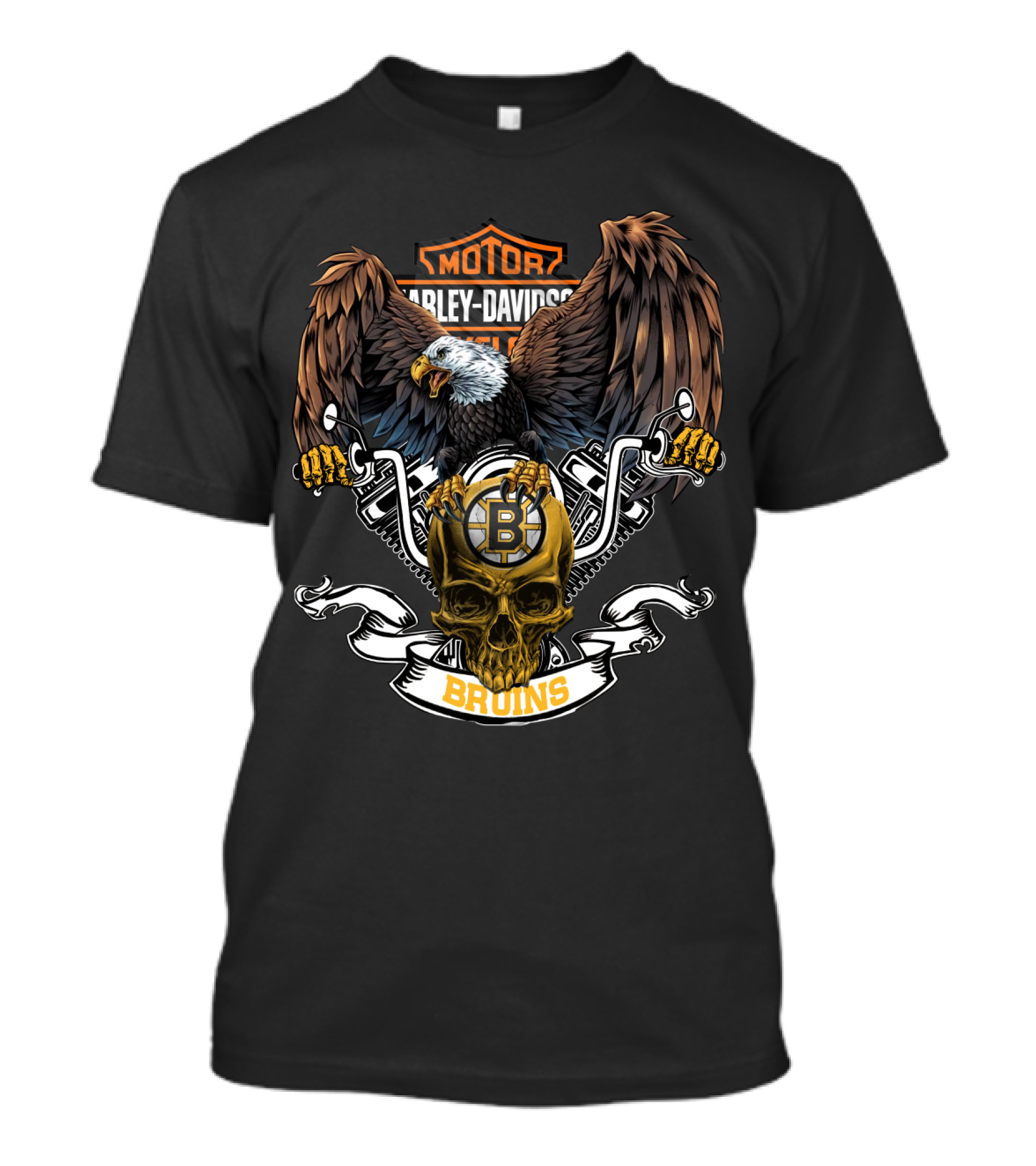 Harley Davidson Motorcycles Boston Bruins Eagle Skull Nhl T-Shirt