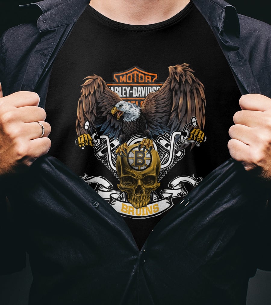 Harley Davidson Motorcycles Boston Bruins Eagle Skull Nhl T-Shirt