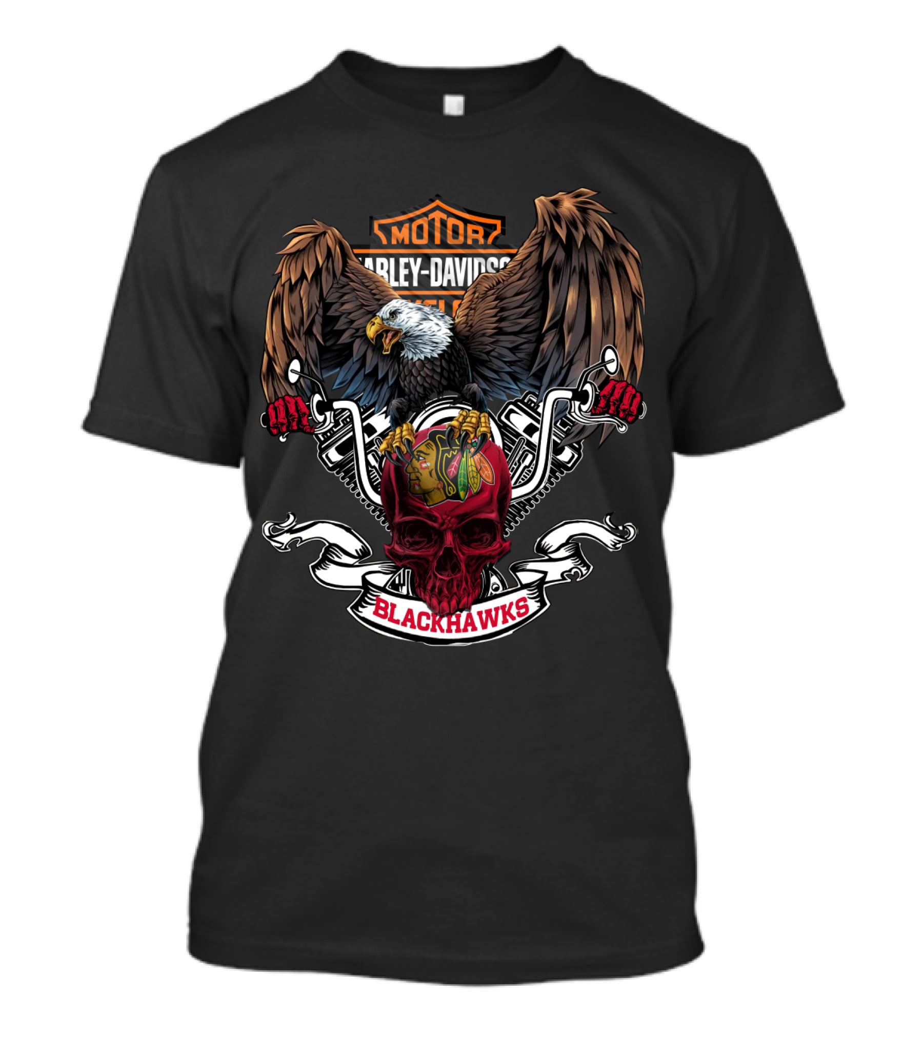 Harley Davidson Nhl Chicago Blackhawks Eagle Skull T-Shirt