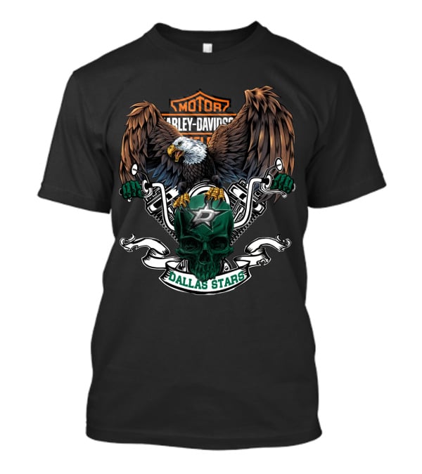Harley Davidson Motorcycles Bald Eagle Dallas Stars Nhl Hockey Skull T-Shirt
