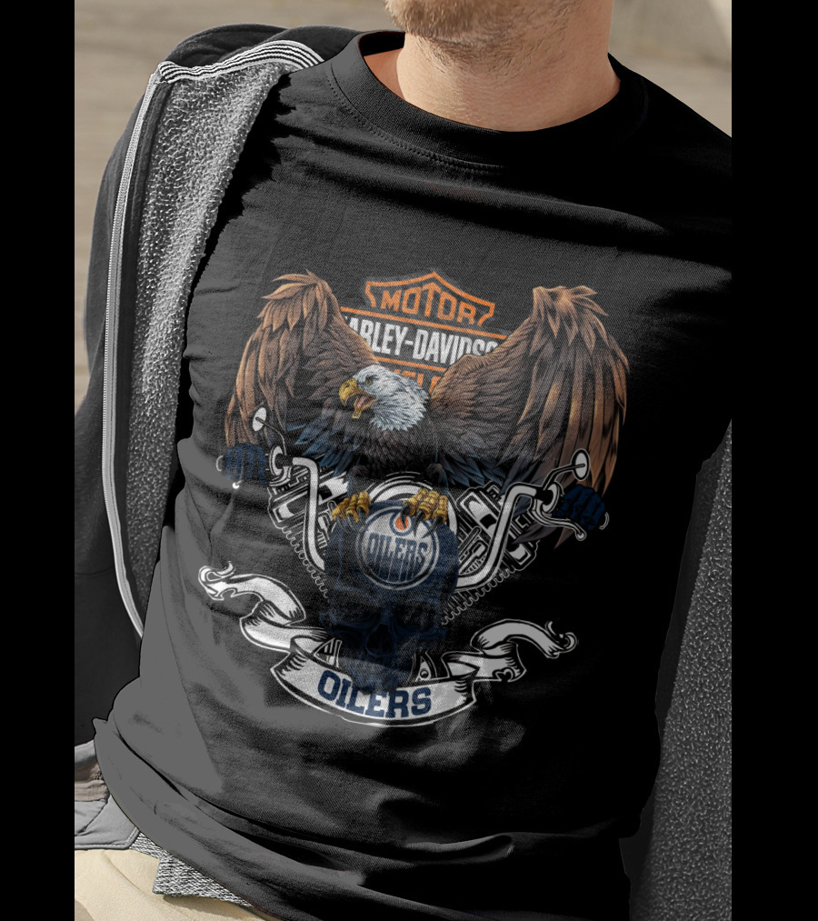Harley Davidson Nhl Edmonton Oilers Eagle And Skull T-Shirt