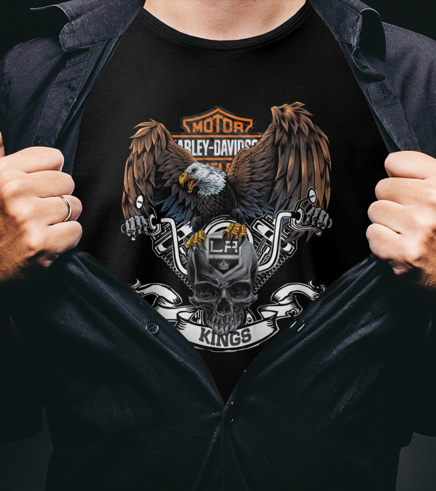 Harley Davidson Los Angeles Kings Eagle Skull Motorcycles Nhl T-Shirt