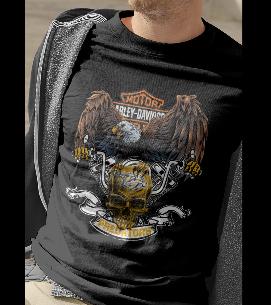 Harley Davidson Nashville Predators Skull Eagle Nhl 87 T-Shirt