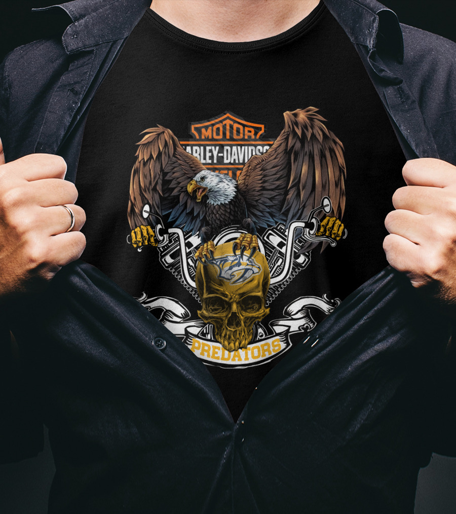 Harley Davidson Nashville Predators Skull Eagle Nhl 87 T-Shirt