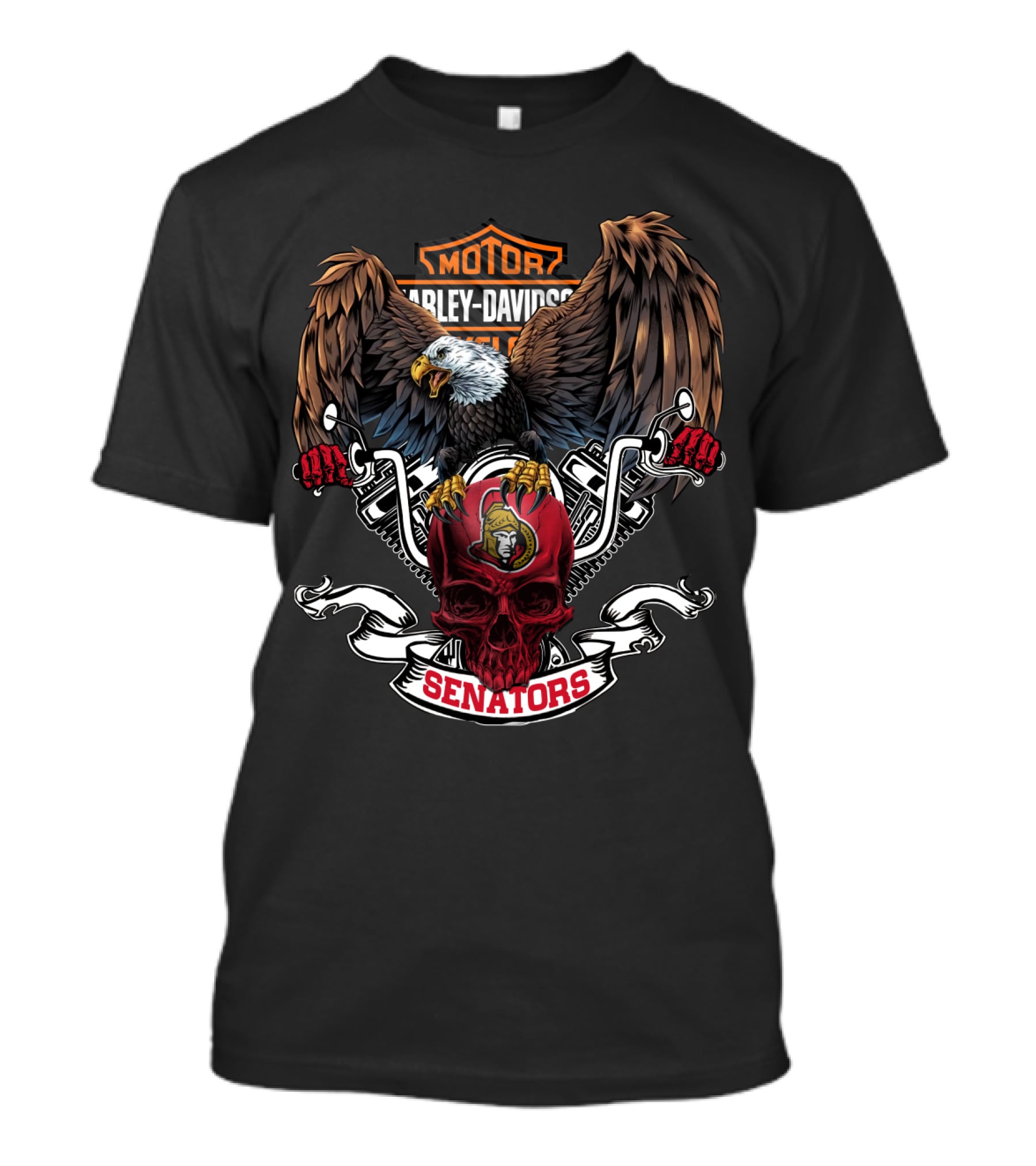 Hd Nhl Ottawa Senators Bald Eagle Motor Harley Davidson Skull T-Shirt