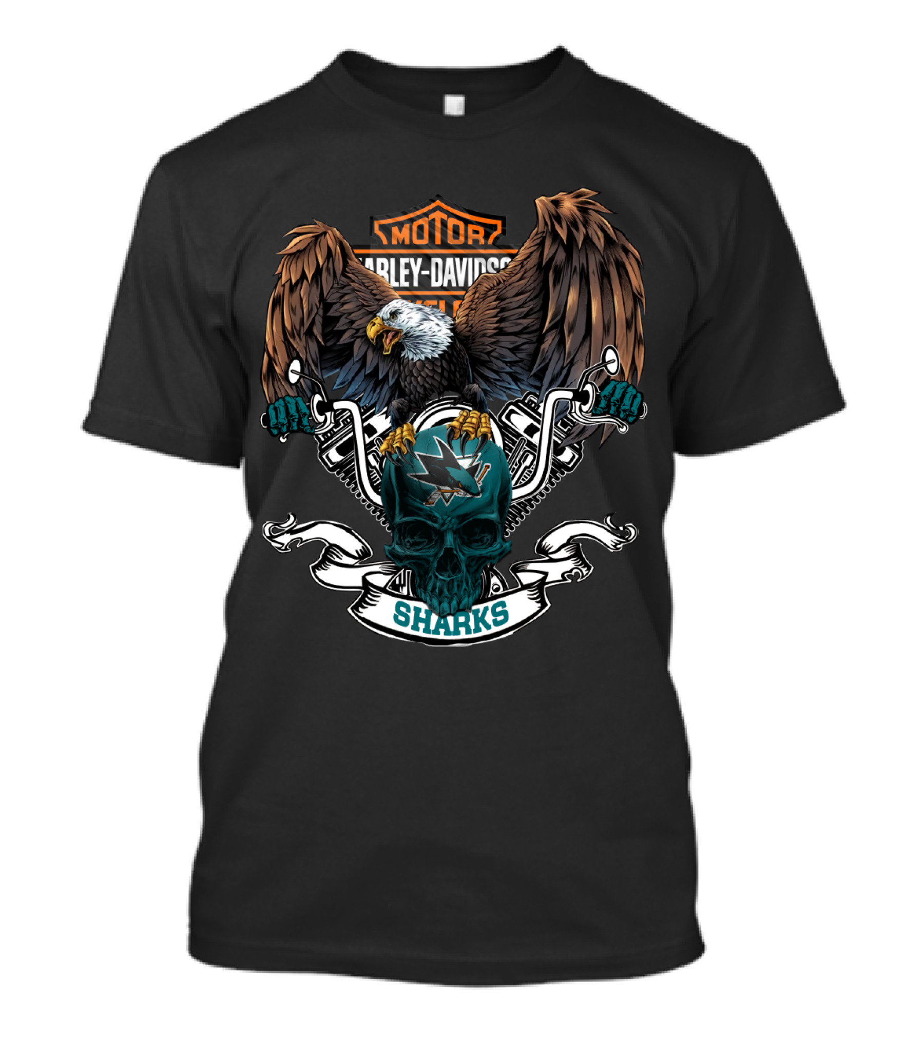 Harley Davidson San Jose Sharks Eagle And Skull Nhl T-Shirt